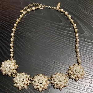 Vintage Natasha Gold and Pearl Floral Statement Necklace